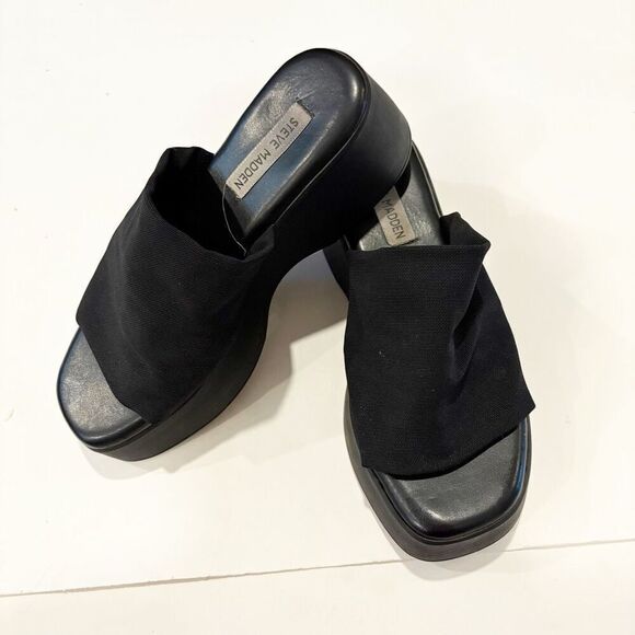 Steve Madden VTG 90’s Slinky Sandal Platform Shoe Size 8 Black Stretch Y2K - Picture 3 of 9